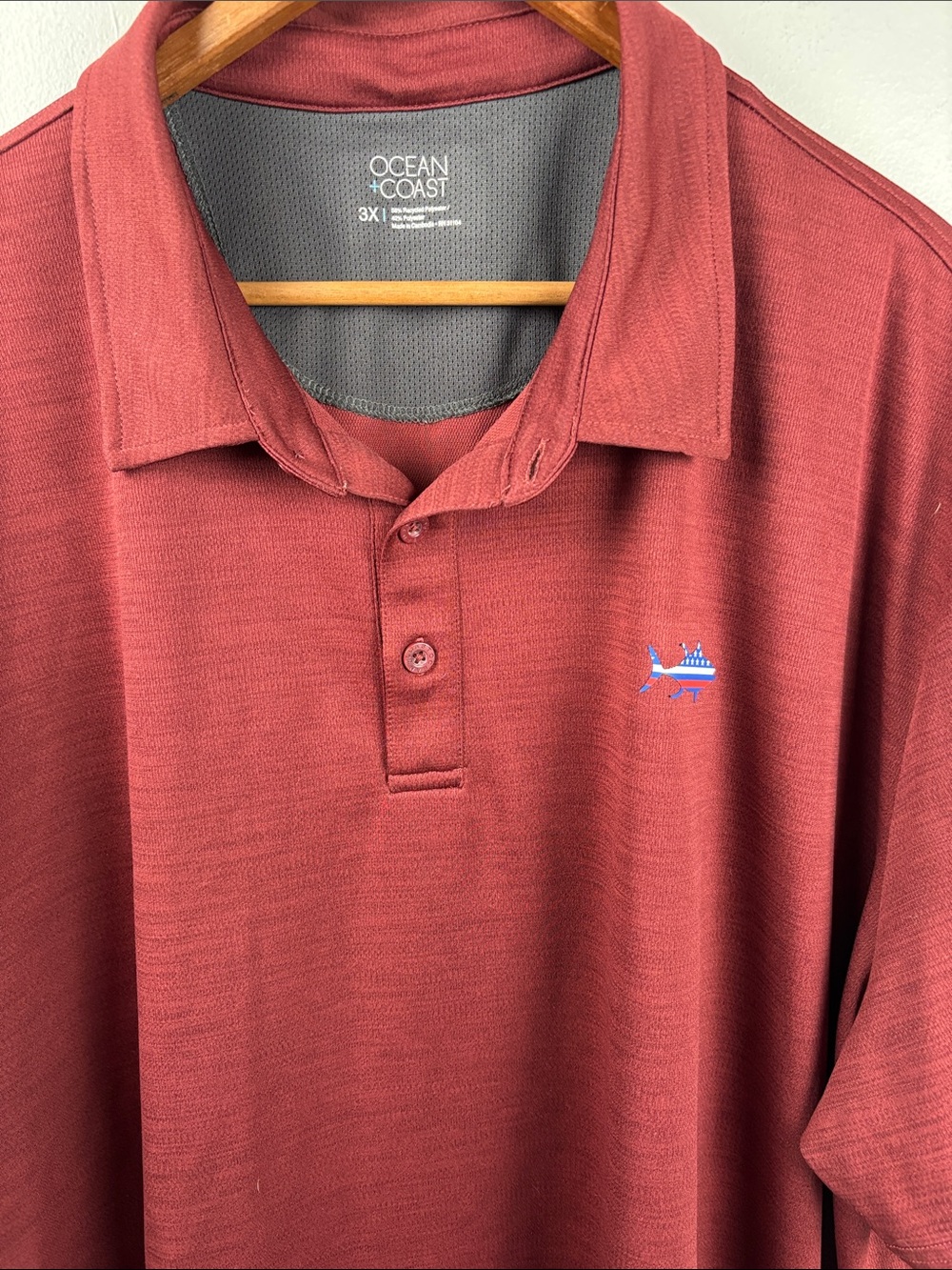 Ocean + Coast Men's 3x Brick Red Polo Shirt golf  big USA shark logo 60”